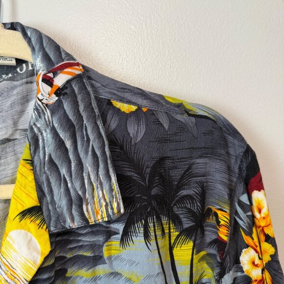 Hawaiian Button-Up Shirt 2X Dunns River Tropical Print Palm Trees Flowers - Picture 2 of 7